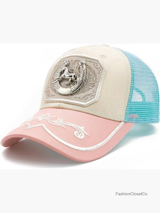 Cowgirl Western Trucker Hat with Metal Horse Embellishment PU Leather main image 4